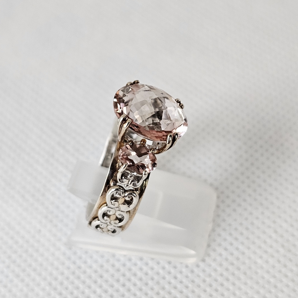 Natural Gems En Vogue Retired Morganite Palladium Rose Gold 925 Ring Sz 8! - Picture 7 of 17